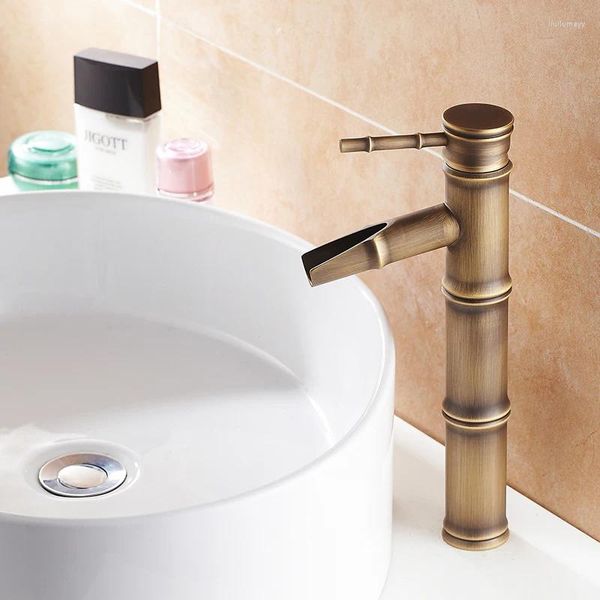 Banyo lavabo muslukları antika bambu duş musluk musluk bronz kaplama pirinç havza tek saplı su