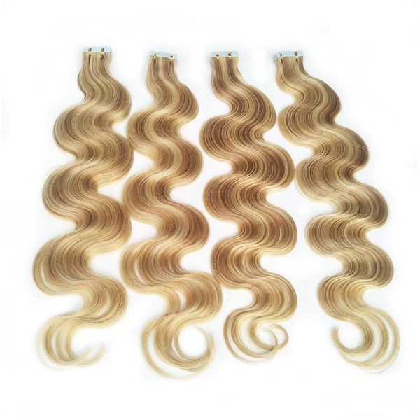 Extensões de cabelo de trama de pele fita colorida de piano em 27/613 onda corporal alta luz mista marrom loiro remy humano 100 g/lote entrega direta produto dhud5