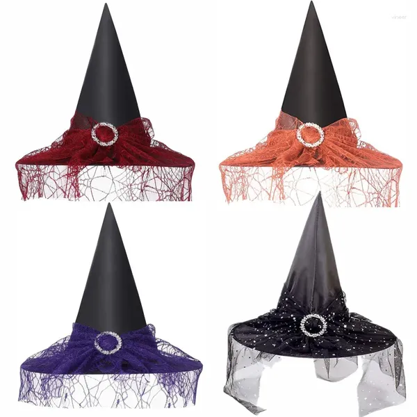 Berretti Cappello da strega di Halloween con velo Puntelli per costumi cosplay unici da mago Accessori per feste per bambini