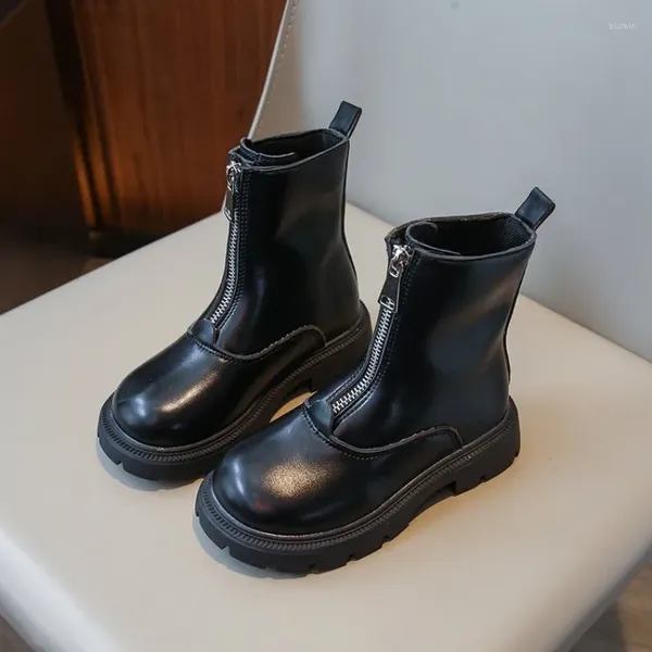 Stivali per bambini in pelle stile britannico 2023 ragazze autunnali impermeabili suola in gomma antiscivolo con cerniera scarpe alla moda alla caviglia