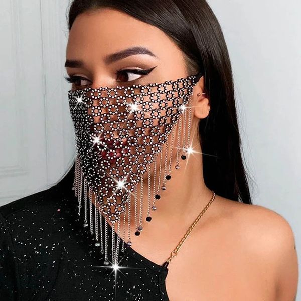 Andere Mode Kristall Maskerade Maske Frauen Party Schmuck Fischernetz Metall Quaste Glänzendes Gesicht 231215