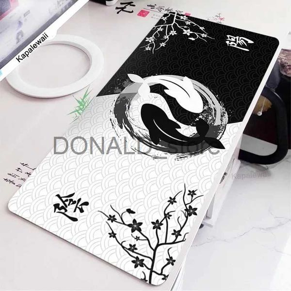 Mouse almofadas de mouse repousa Koi Yinyang Black e branco Mouse Mouse MAUSEPAD XXL Deskmat cinza Teclado MATO MAT 1000X500 PAD estendido para Office J231215