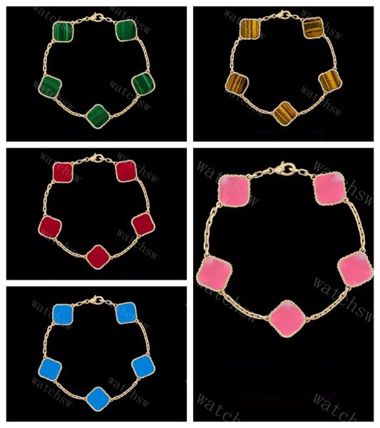 Designer de jóias pulseira moda clássico 4/4 folha trevo charme pulseira 18k ouro ágata concha pérola pulseira dia das mães presente de casamento natal
