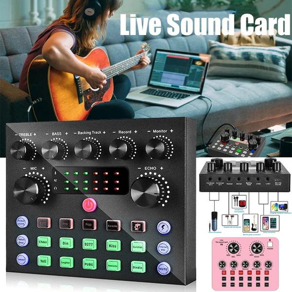 Микшер V8S Live Sound Card для потоковой передачи звукового микшера, Bluetooth Sound Effects Mixer Board Music Rocding YouTube трансляция