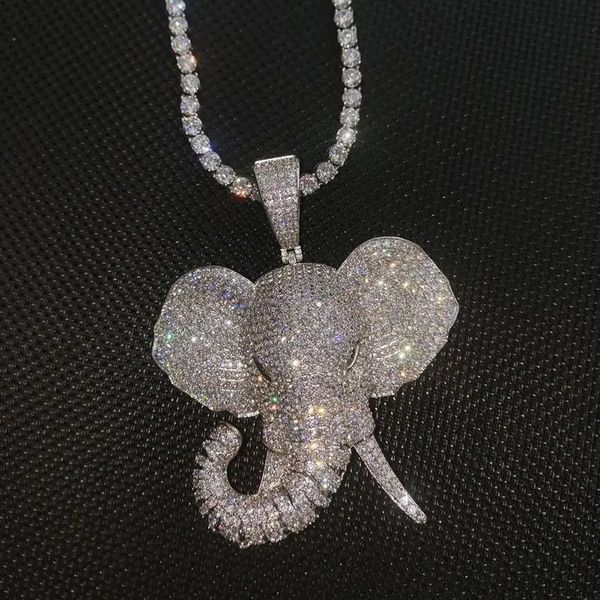 Collane con ciondolo Hip Hop Cubic Zirconia Pave Bling Iced Out Collana con elefante animale Uomo Donna Cool Rap Gioielli Regalo di compleanno 231216