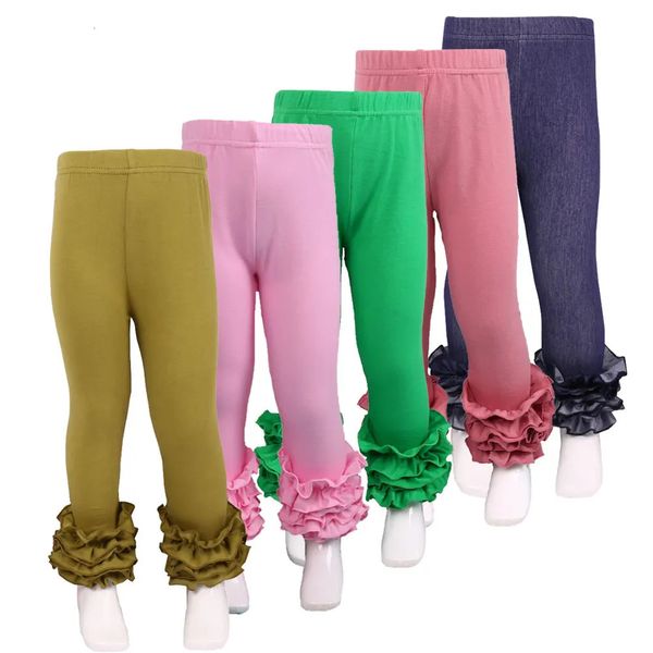 Pantalones Otoño Algodón Punto Sólido Ruffle Boutique Ropa para niños Pantalones largos Ropa para niñas pequeñas Leggings con hielo 231215