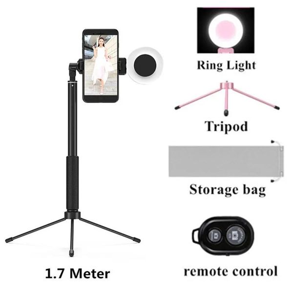 Accessori Luce anello selfie dimmeble 1,7 m estendibile Selfie Stick Tripode Selfie LED LEGGI