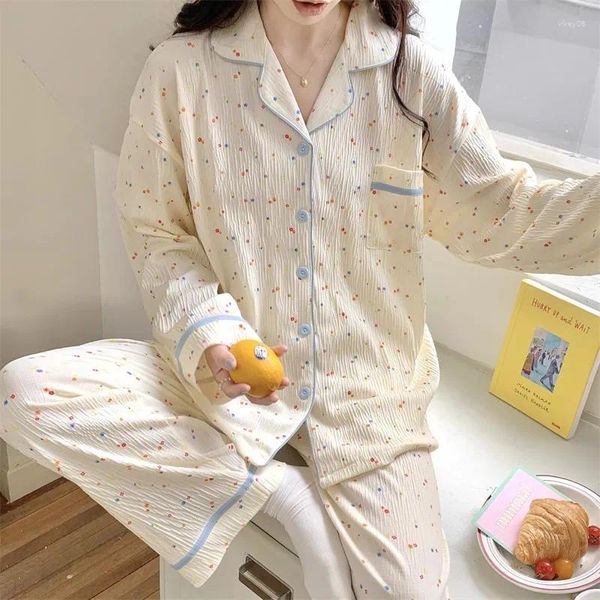 Set di pigiami per abbigliamento da donna per donne Musline Pignale Fema Spring Dot Stampato Pijama Femminino Sweet Easter