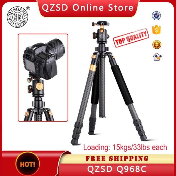 Titulares QZSD Q968C Tripé Fibra de Carbono para Câmera DSLR 167cm Câmera de Vídeo Digital Monopé Stative com 1/4 Parafuso e Placa de Liberação Rápida