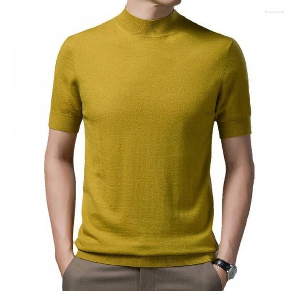 Мужские свитера, шерстяной свитер с полуводолазкой и короткими рукавами, осень 2023, осень и зима, молодежная однотонная повседневная нижняя рубашка