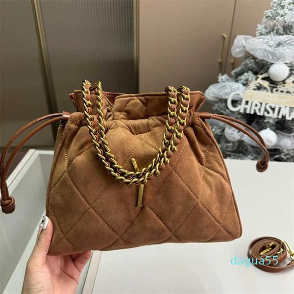 Bolsas de camurça designer bolsa tote feminina vintage alça de corrente balde sacos pequenos totes hobo sorte saco senhora