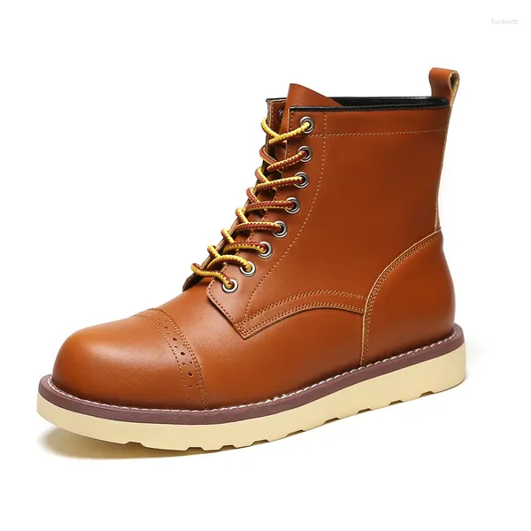 Botas 2023 Primavera Inverno Neve Quente Vaca Couro Redondo Toe Homens Sapatos Vintage Alta Qualidade Tornozelo Tooling Desert Motorcycle