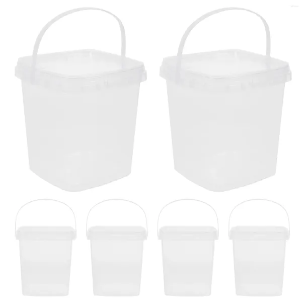 Conjuntos de talheres de sorvete grau balde de plástico reutilizável tampa quadrada transparente balde de armazenamento recipiente de cozinha 1l