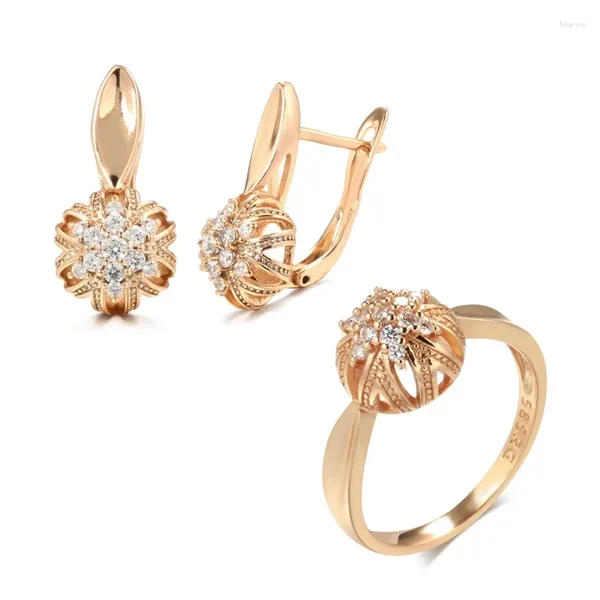 Halskette Ohrringe Set Wbmqda Luxus Kristall Blume Tropfen Ring Für Frauen 585 Rose Gold Farbe Mit Natürlichen Zirkon Klassische Ethnische