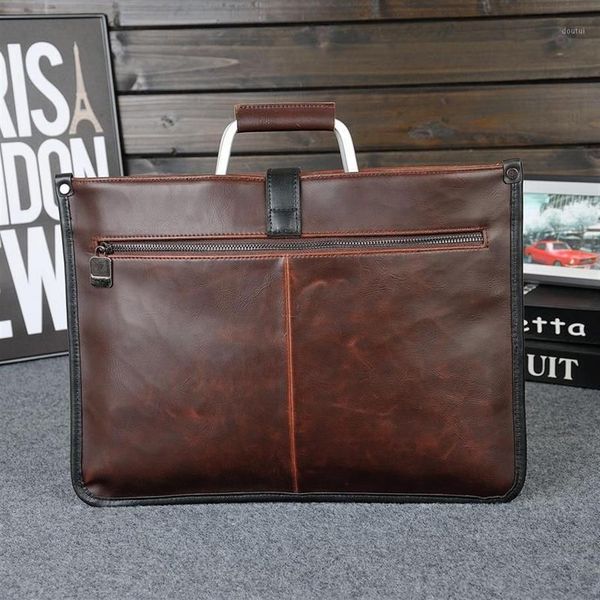 Simples Design Leather Men Brethercase com Metal Handle Business Men Document Bag Classic Office Mens Bags Handbag1259G
