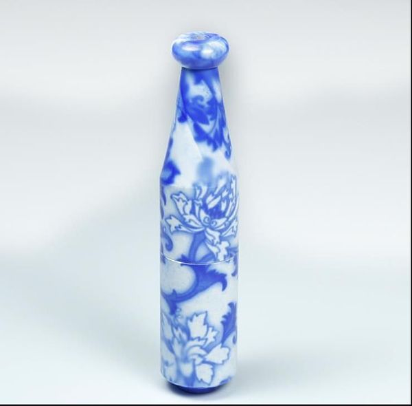 Hot-Pin-Keramikpfeife, Länge 78 mm, einzelne blaue und weiße Porzellanpfeife
