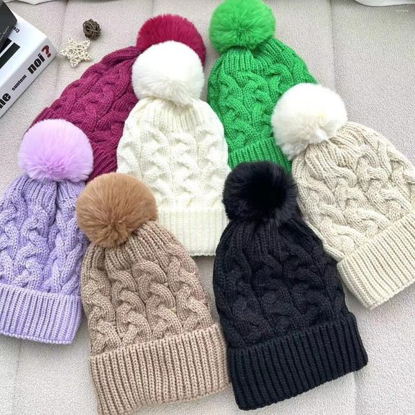 Berretti Color Caramella Europa e Stati Uniti Autunno Inverno Cappello lavorato a maglia twist da donna Solido tutto abbinato in lana spessa D