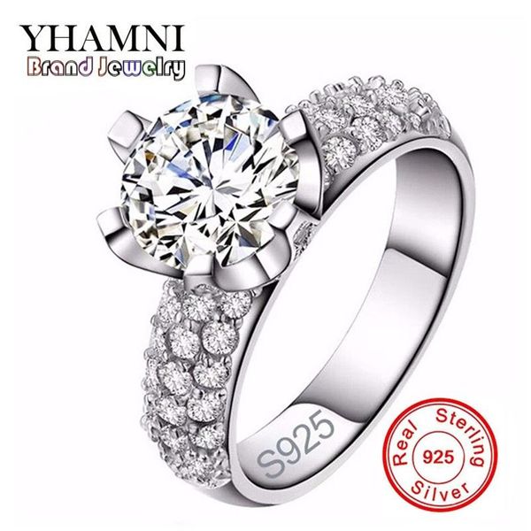 Yhamni original 925 prata esterlina anéis de casamento para mulheres romântico flor em forma de incrustação 3 quilates cz diamante anel de noivado wholes320w