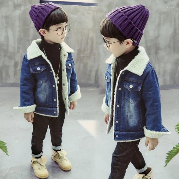 Jaquetas de inverno crianças outerwear jaqueta outono cashmere engrossar jeans casaco crianças roupas moda bebê denim jckets 2-6y