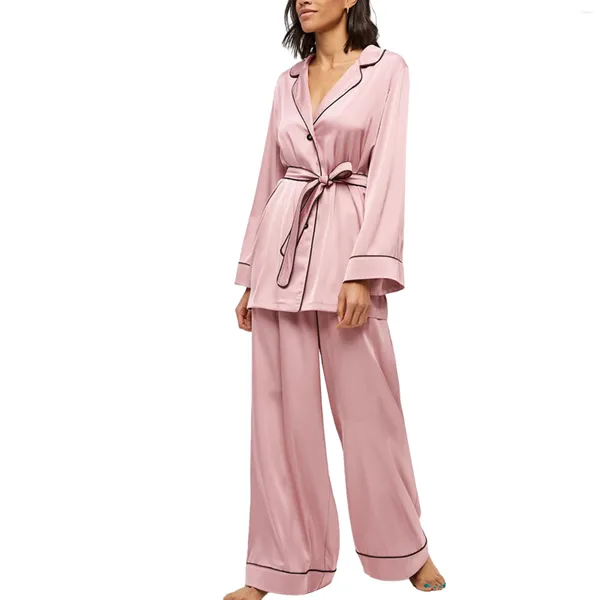 Pijamas femininos femininos 2 peças loungewear solto camisa de manga comprida e calças elásticas pama conjunto macio para roupa de dormir