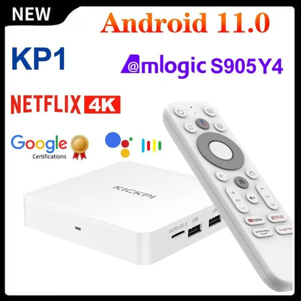 Google Netflix TV Box Android 11 Amlogic S905Y4 Media Player 4K Set Top Box Android 11.0 Kickpi KP1 2G32G AV1 2.4G5G WiFi BT5.0