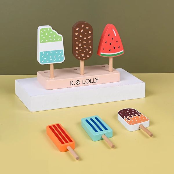 Cucine giocano cibo simulazione in legno Ice Cream Fake Cake Artificial Food Bilks Toys Fette Fare Bakery Dessert Play House Decoration Prop 231216