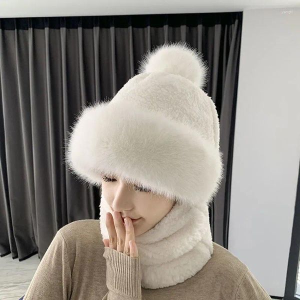 Berretti Cappello invernale di moda per donna Maschera per il viso con cappuccio Fluff Mantieni caldo Addensare Stile Sciarpa al collo Berretto Scaldino lavorato a maglia