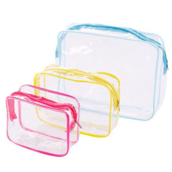 Tragbare reißverschluss Transparente Kosmetiktasche Bad Waschen Klar Make-Up Taschen Frauen Organizer Reise PVC Rot Blau Gelb BJ