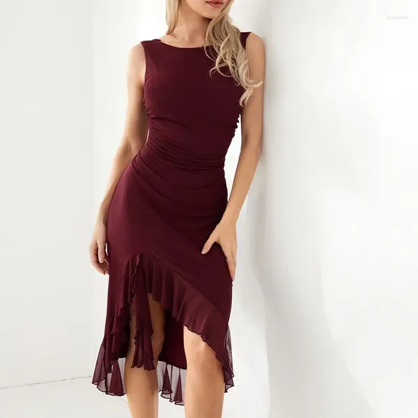 Lässige Kleider WPNAKS Damen ärmelloses, figurbetontes Kleid, Abendparty, Sommerkleidung, schick und elegant, einfarbig, rückenfrei, Netz-Rüschen