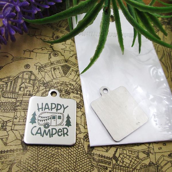 40 peças--amuletos de aço inoxidável happy camper mais estilo para escolher pingentes diy para colar2929