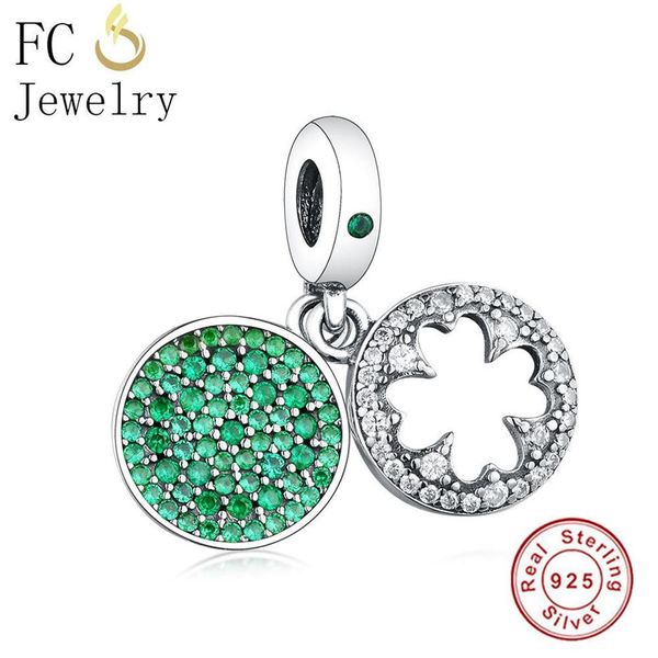 Fc jóias caber marca original charme pulseira pulsera 925 prata esterlina trevo verde zircônia contas pingente fazendo berloque q05206h
