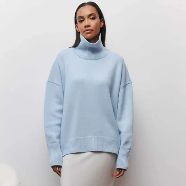 Suéteres femininos grossos oversized para mulheres 2023 outono inverno cashmere mistura de algodão solto casual malha pullovers jumper gola alta