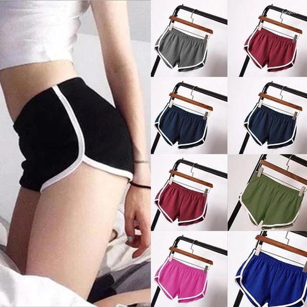 Shorts femininos esportes mulheres verão doce cor anti esvaziado magro casual senhora cintura elástica praia correndo calças curtas