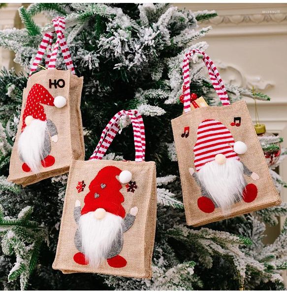 Decorações de natal saco de presente sem rosto velho imitação bolsa caixa casamento linho grosso para criança árvore festa decoração