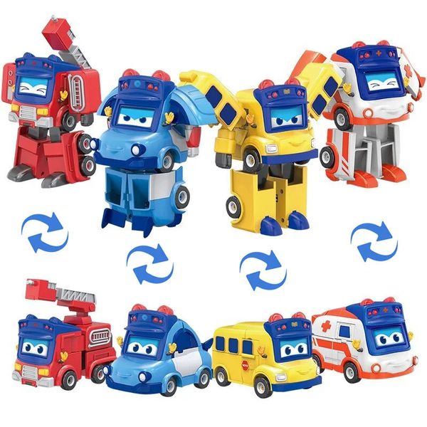 Transformationsspielzeug Roboter ABS GGBOND Gogo Bus Transformation Face Series Actionfiguren Deformation KrankenwagenPolizeiFeuerwehrmann Rutsche Spielzeug für Kinder Geschenk 231216