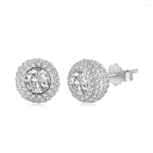 Серьги-гвоздики Модные S925 Чистое серебро со звездами Шипованный дизайн Сухой полный бриллиантовый круглый шарик