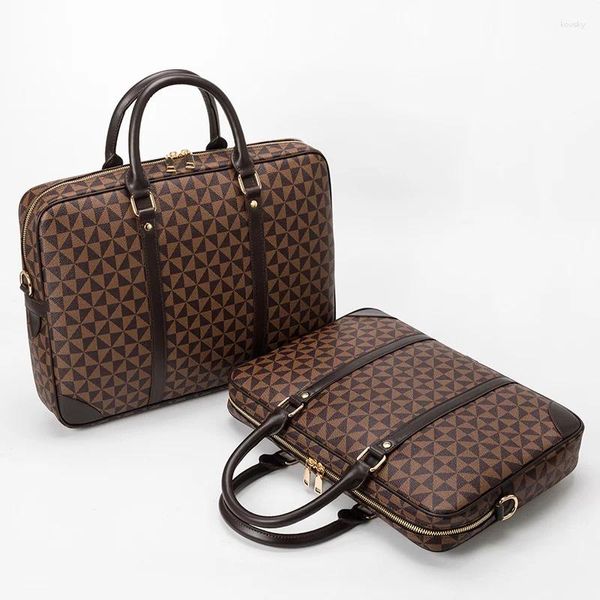 Valigette Moda classica Uomo Donna Valigetta Design Plaid Pelle Borsa per laptop Cartelle da viaggio per ufficio da uomo