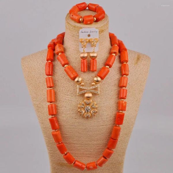 Collana di orecchini set ultimo rosso / bianco arancione perline di corallo nigeriano matrimonio africano per donne 2R-B-03