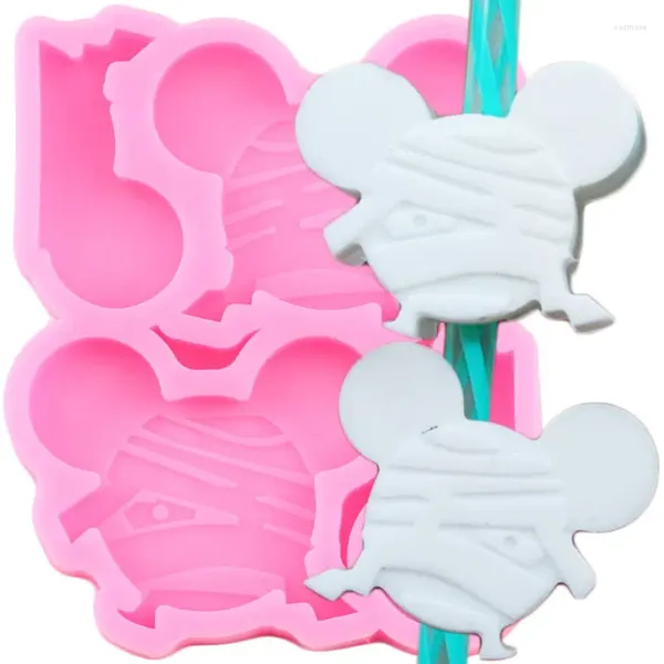 Moldes de cozimento múmia mouse cabeça palha topper molde de silicone fondant ferramentas de decoração de bolo diy biscoito cupcake doces molde de chocolate