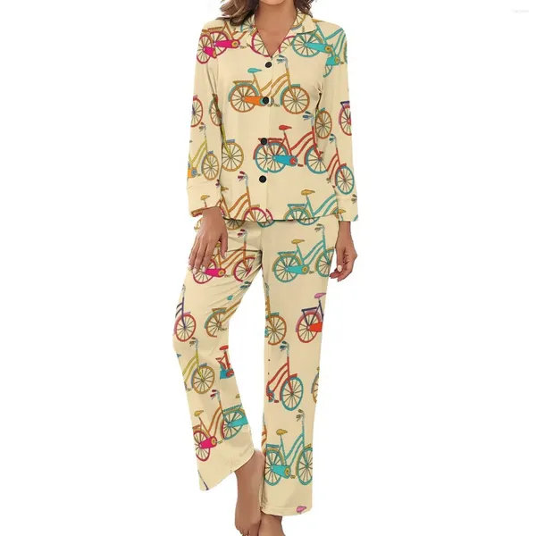 Biciciclas vintage de roupas de sono femininas pijamas estampas coloridas femininas