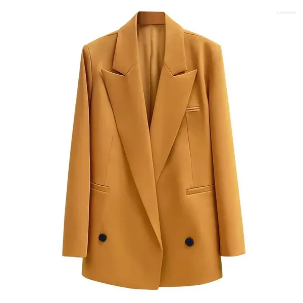 Ternos femininos laranja feminino blazer reto escritório senhoras chique duplo breasted mulher jaqueta e casaco feminino topos coreano luxo 2023