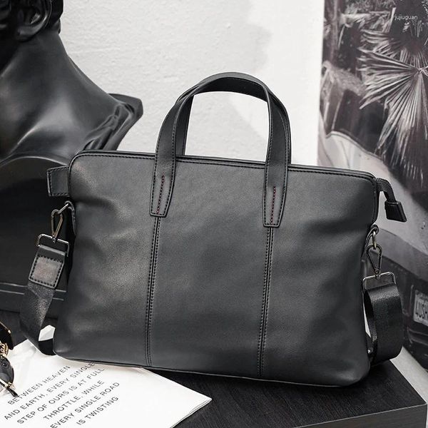 Портфели в японском стиле, простой портфель для мужчин, черная мягкая кожаная сумка для ноутбука, мужская дорожная офисная сумка, модная сумка 2023