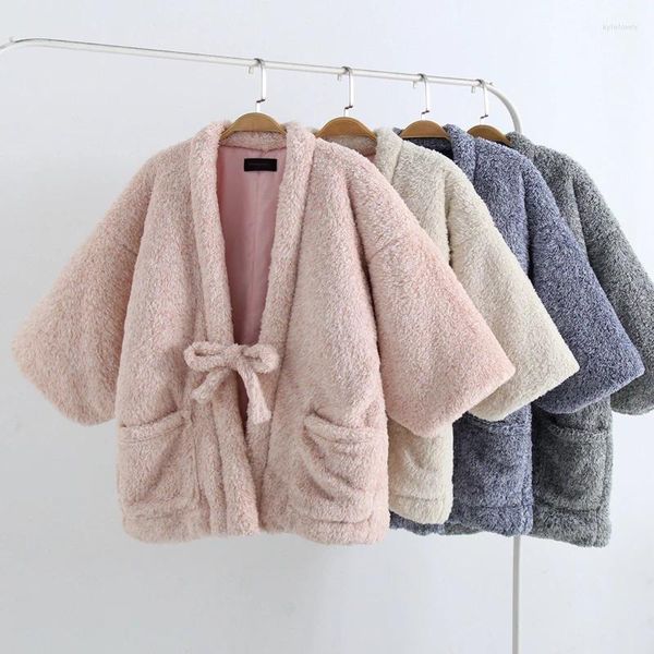 Abbigliamento etnico Giacca Hanten Tradizionale kimono giapponese Cardigan con lacci Cappotto in velluto corallo per uomo Donna Abiti asiatici per la casa