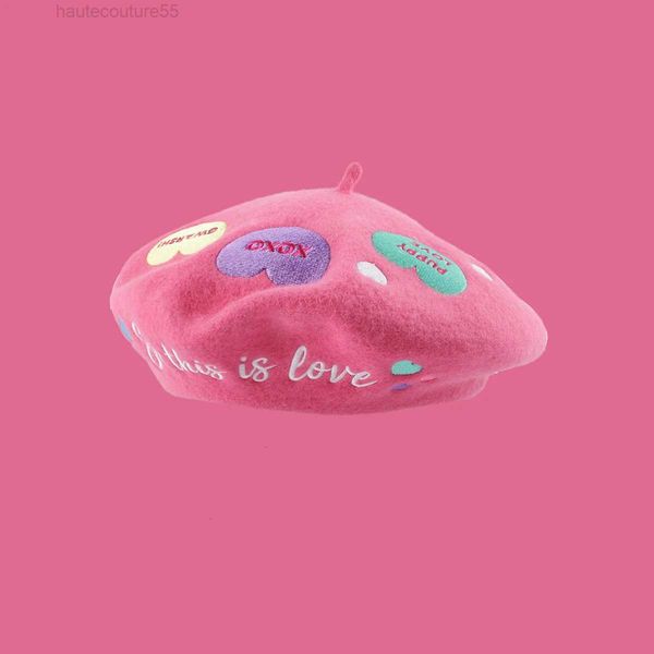 Береты Kawaii для девочек, розовая свекла для женщин, фиолетовые шапочки с вышивкой, шапка из шерстяного фетра, грибная сладкая кепка художника в стиле Лолиты, капот 231208