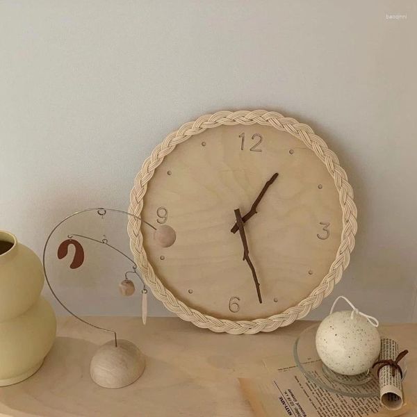 Wanduhren Holz Stille Uhr Kreative Rattan Kunst Wohnzimmer Literarisch Künstlerisch Einfache Persönlichkeit Modernes Design Home Dekoration