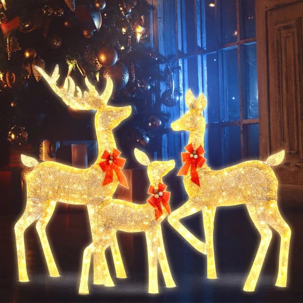 Decorações de jardim Natal Elk Deer com luzes Decoração de quintal ao ar livre Inverno Feliz Cristmas para pátios frontais Ornamento 2024 Ano 231216