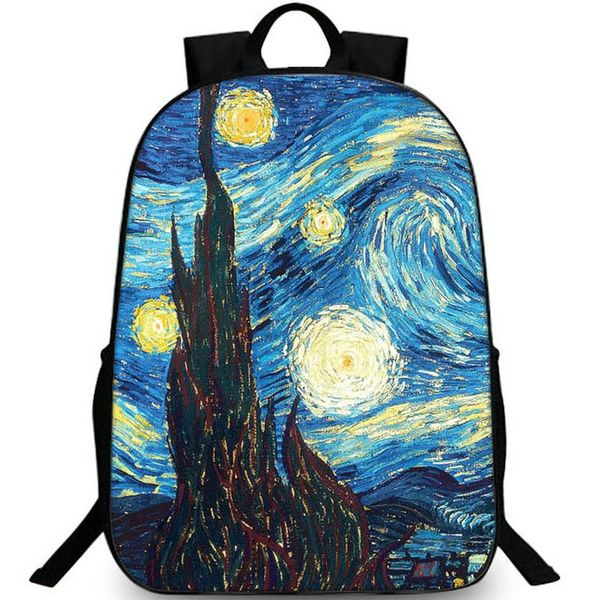 „The Starry Night“-Rucksack, Vincent Willem van Gogh-Tagesrucksack, Schultasche, lässiger Rucksack, bedruckter Rucksack, Bild-Schultasche, Foto-Tagesrucksack
