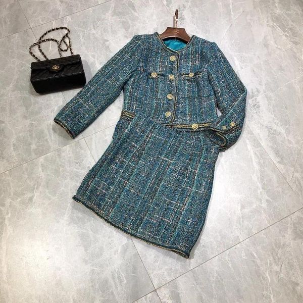 Vestidos de trabalho tweed terno temperamento de cultivar a moralidade único breasted casaco gola uma palavra saia roupa pode tamanho personalizado