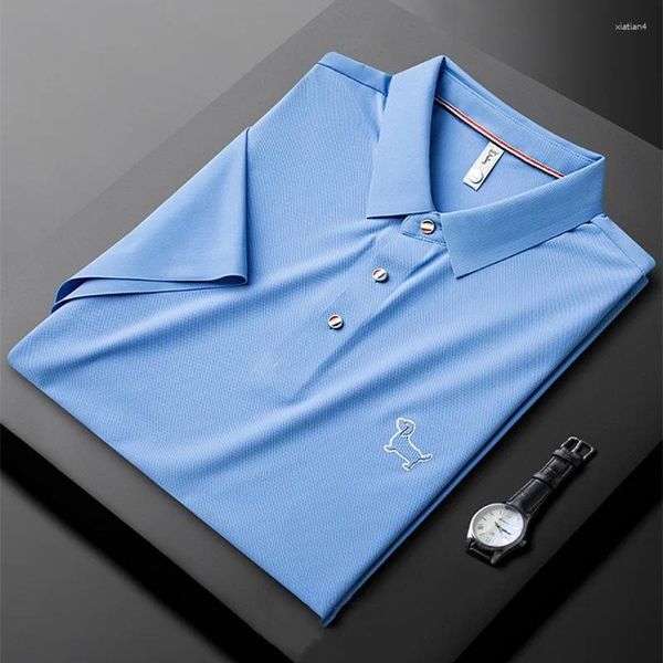 T-shirt da uomo T-shirt a maniche corte traspirante setosa di ghiaccio di alta qualità Risvolto Casual Top 2023 Polo coreana di tendenza estiva