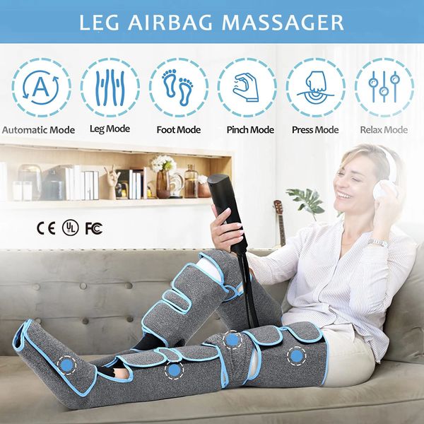 Massageador de pernas com pressão de ar de 360 ° promove a circulação sanguínea, relaxamento muscular corporal, dispositivo de drenagem linfática 231226